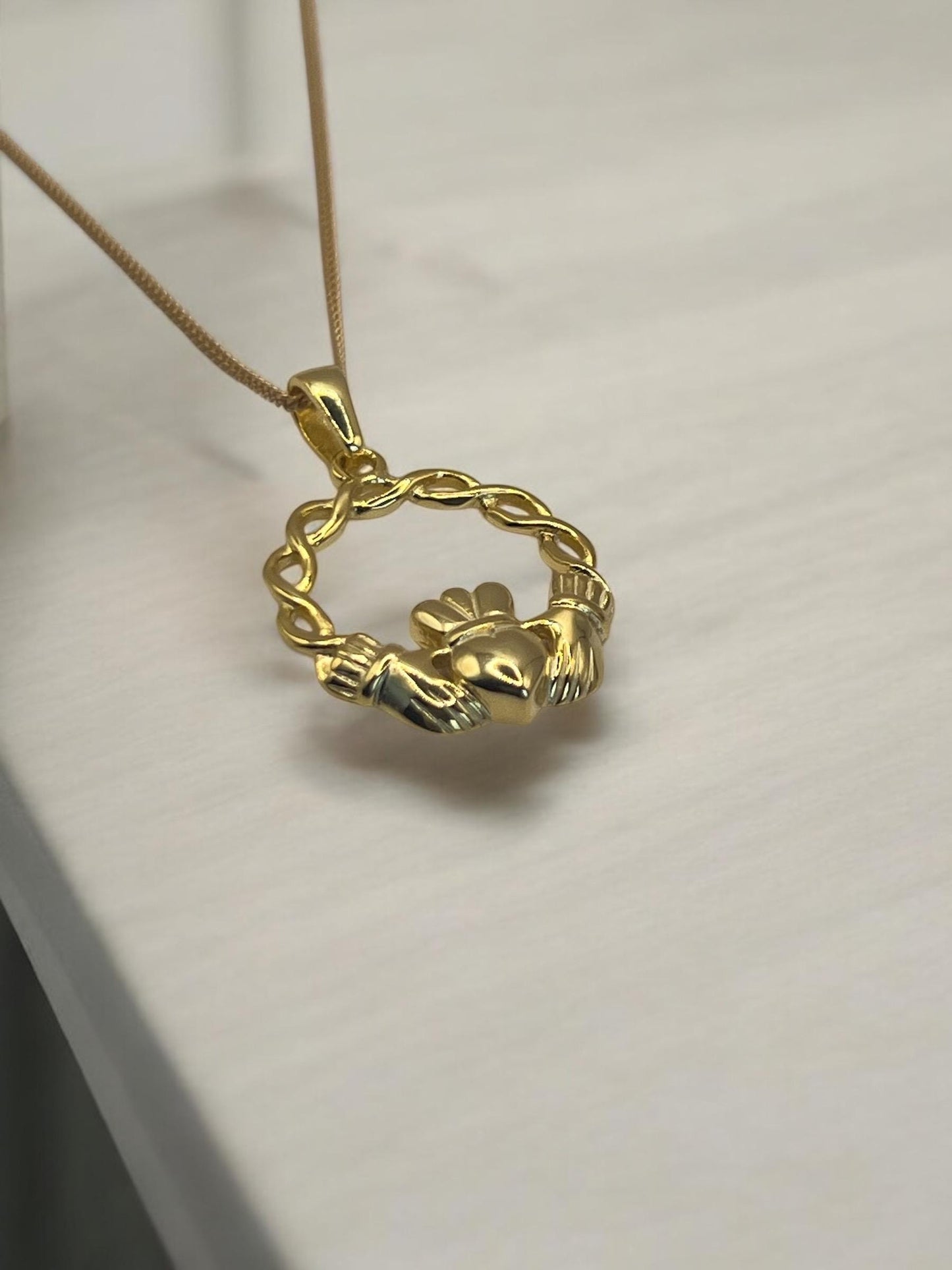 Celtic Weave 14 ct Gold  on Silver ,Claddagh Necklace