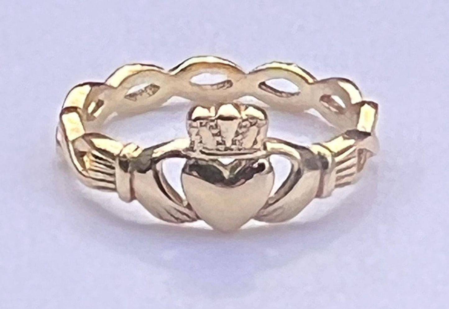 Celtic Weave Petite 14 ct Gold coated in Sterling Silver , ladies Claddagh ring from Galway , available end of July .