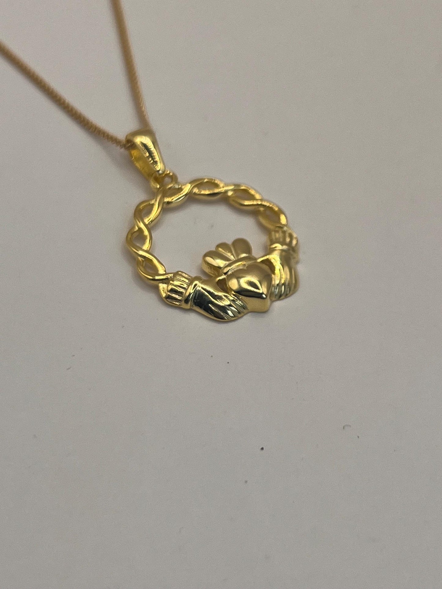 Celtic Weave 14 ct Gold  on Silver ,Claddagh Necklace