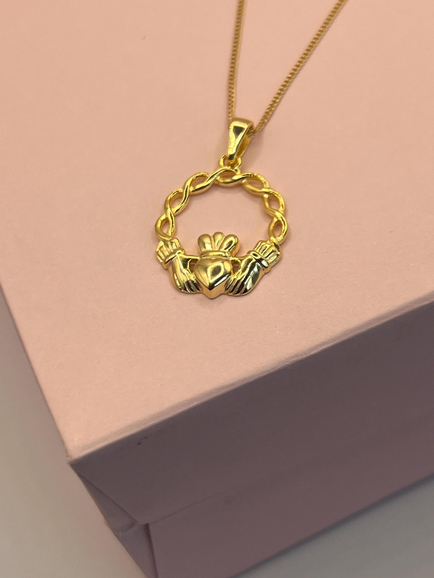Celtic Weave 14 ct Gold  on Silver ,Claddagh Necklace