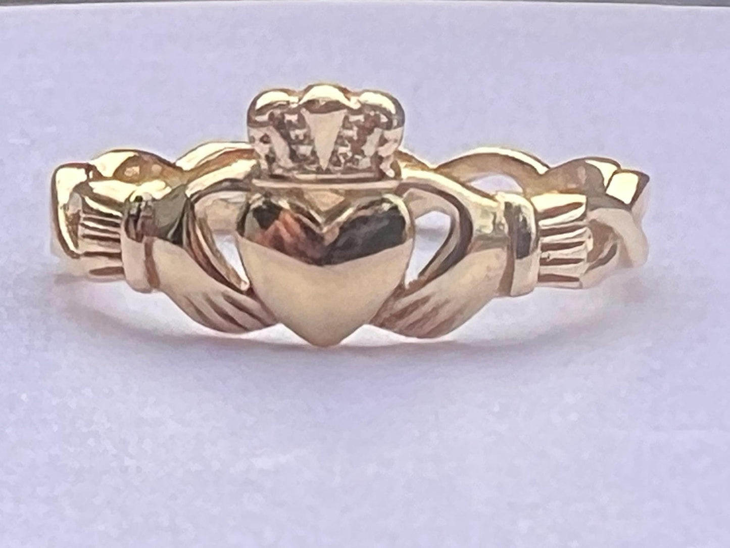 Celtic Weave Petite 14 ct Gold coated in Sterling Silver , ladies Claddagh ring from Galway , available end of July .