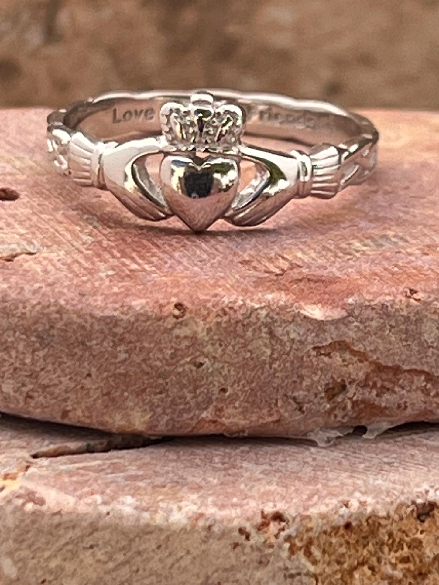 Celtic Braided Ladies  sterling silver rhodium platedCladdagh ring hand made in Galway ,home of the Claddagh ring ,the definition of quality
