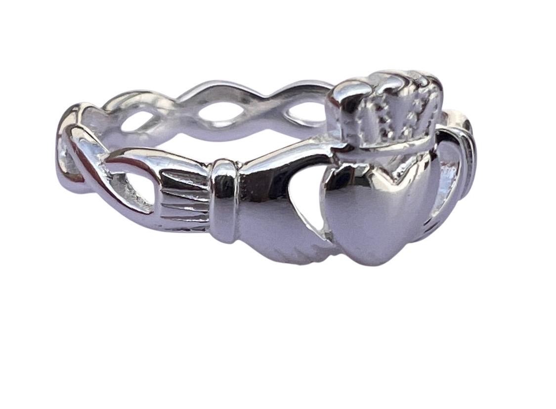 Celtic Weave Petite Silver Claddagh Ring .