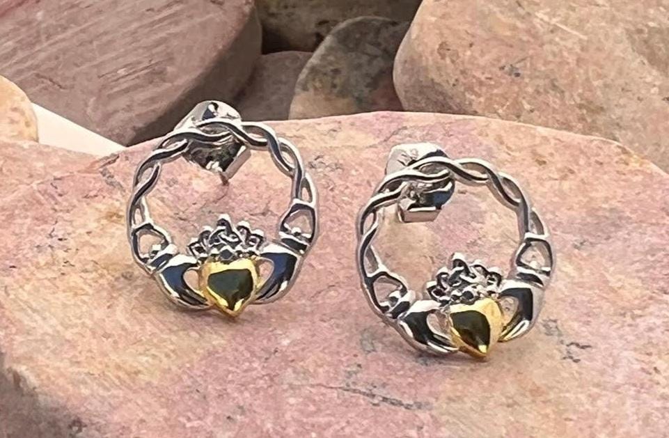 Celtic weave 2 tone Claddagh studs