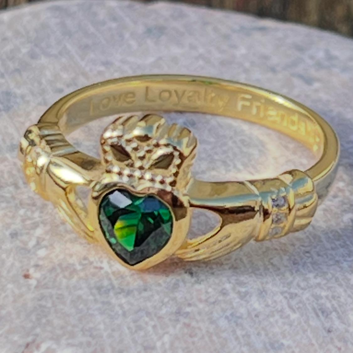Emeral Isle 14 ct Gold Coated ladies Claddagh ring .