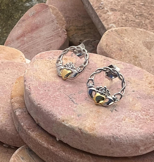 Celtic weave 2 tone Claddagh studs