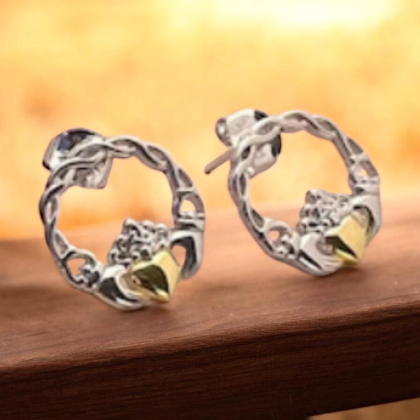 Celtic weave 2 tone Claddagh studs