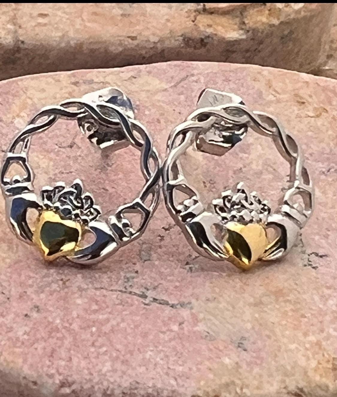 Celtic weave 2 tone Claddagh studs