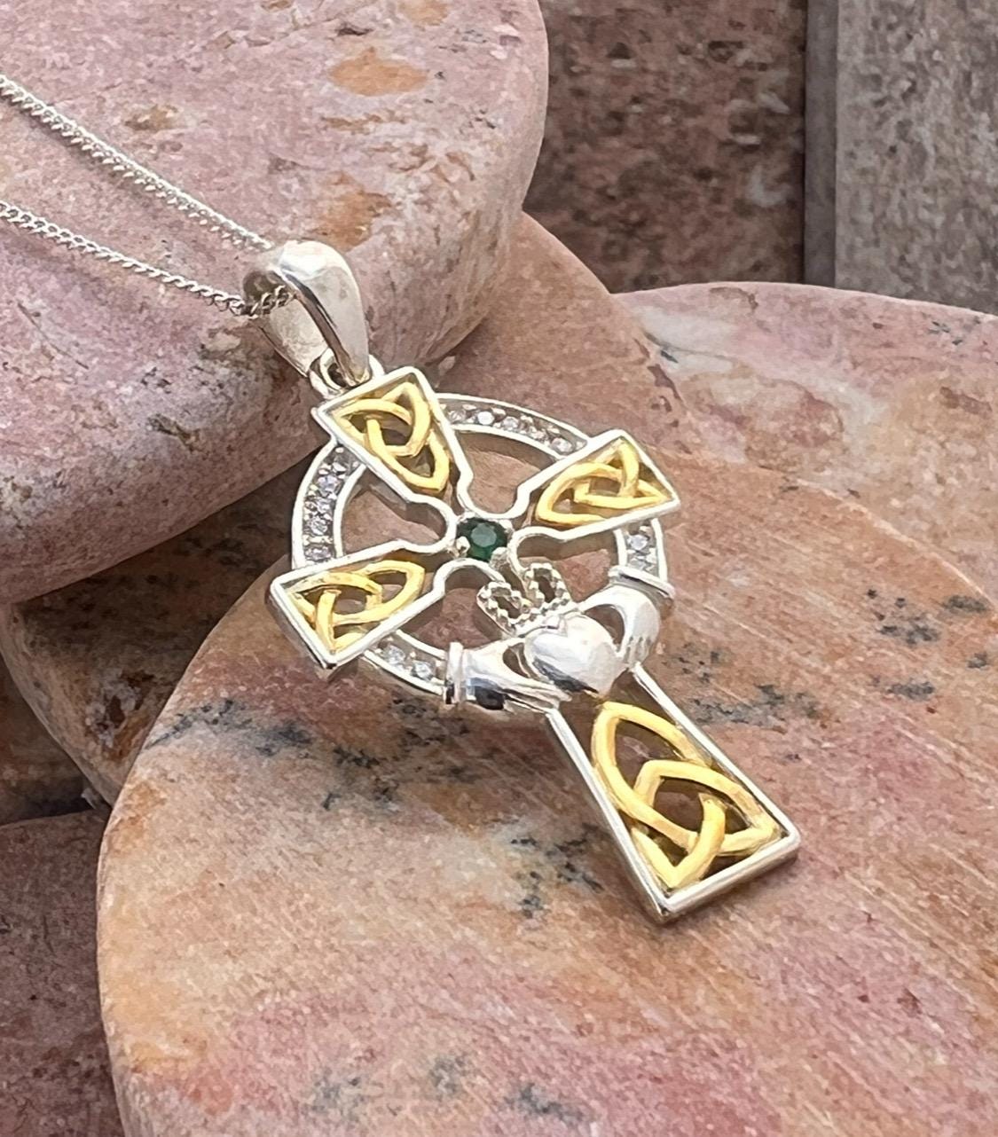 Stunning Sterling  Silver & 14 ct thick gold coating ,Celtic cross with a claddagh motif centre , living  hand made here in Galway Ireland.