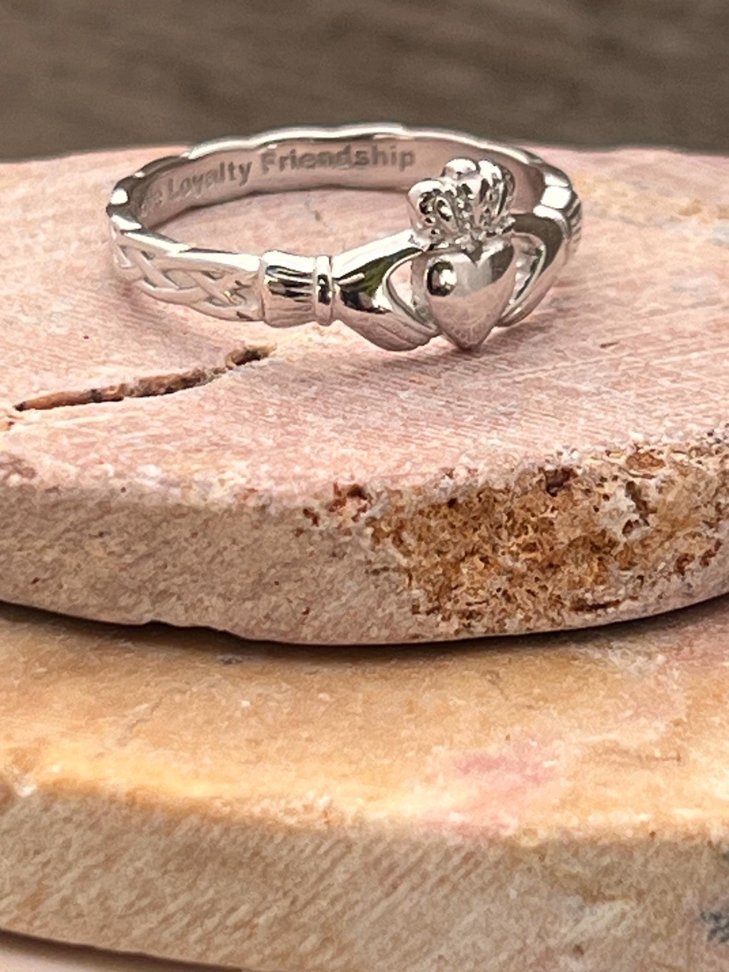 Celtic Braided Ladies  sterling silver rhodium platedCladdagh ring hand made in Galway ,home of the Claddagh ring ,the definition of quality