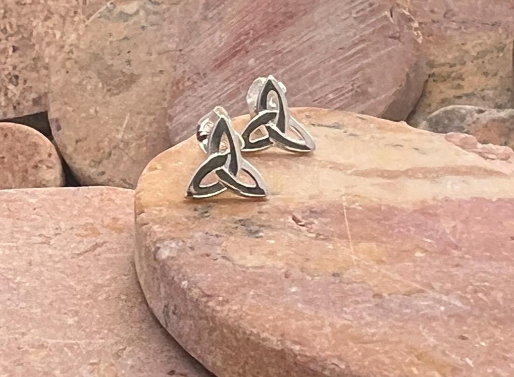 Sterling Silver Irish trinity stud earrings from Galway Ireland.