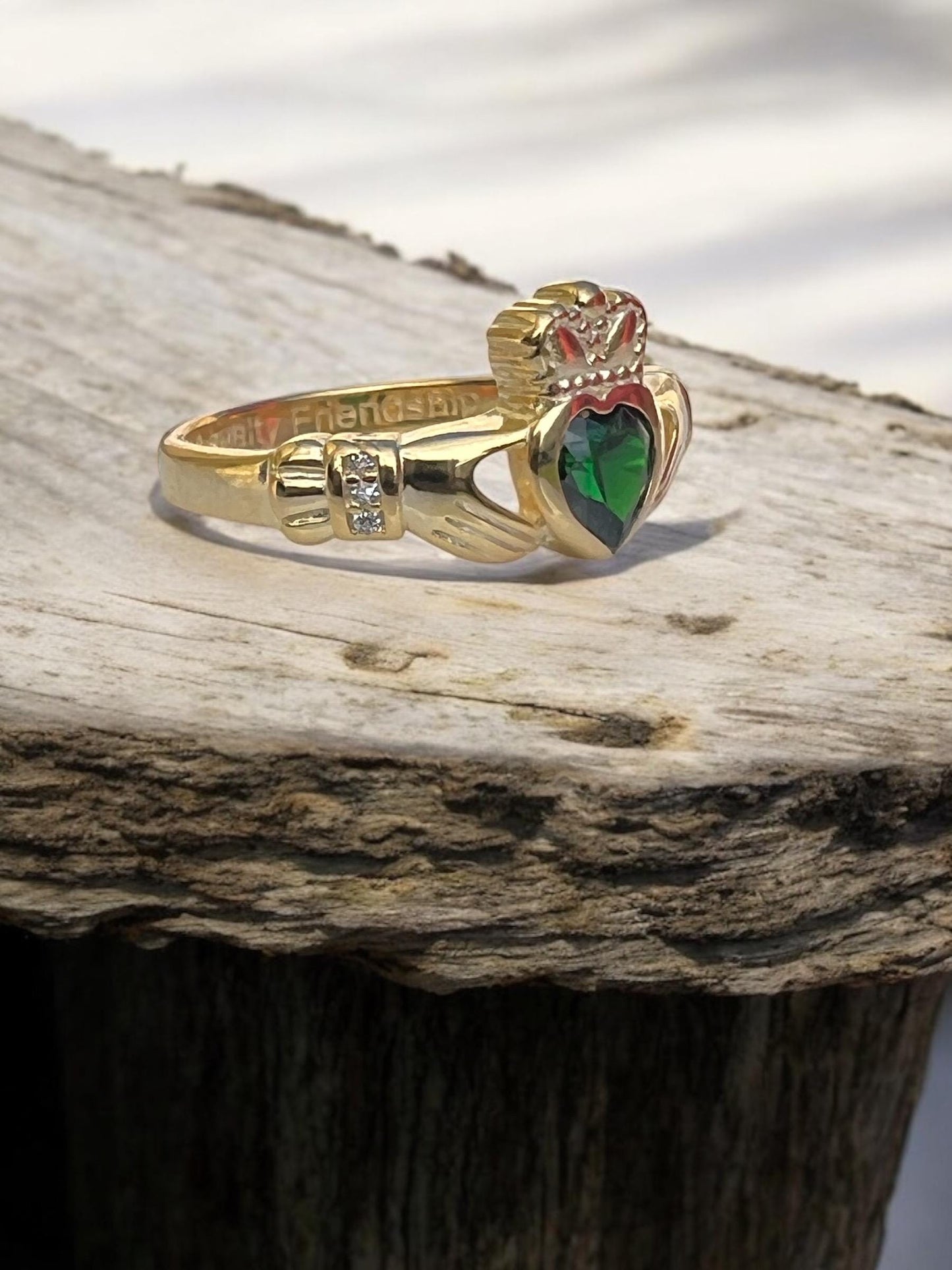 Emeral Isle 14 ct Gold Coated ladies Claddagh ring .