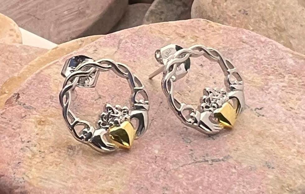 Celtic weave 2 tone Claddagh studs