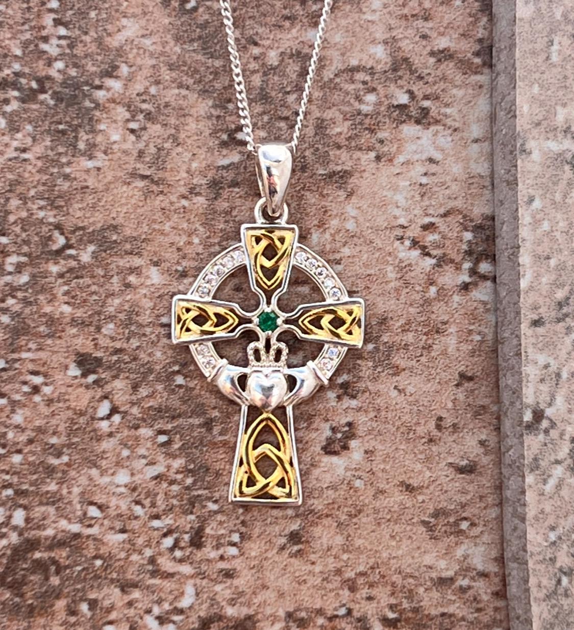 Stunning Sterling  Silver & 14 ct thick gold coating ,Celtic cross with a claddagh motif centre , living  hand made here in Galway Ireland.