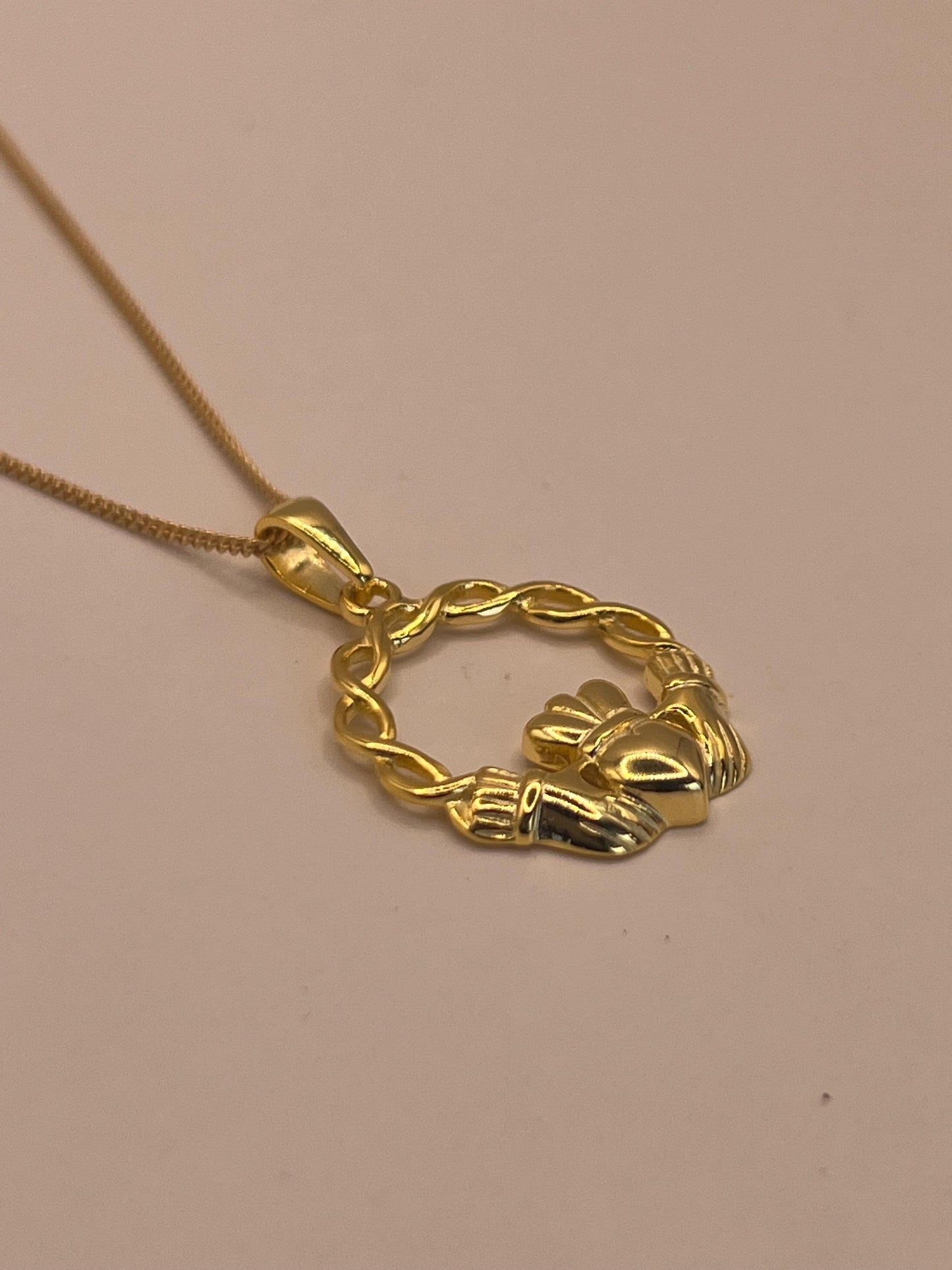 Celtic Weave 14 ct Gold  on Silver ,Claddagh Necklace