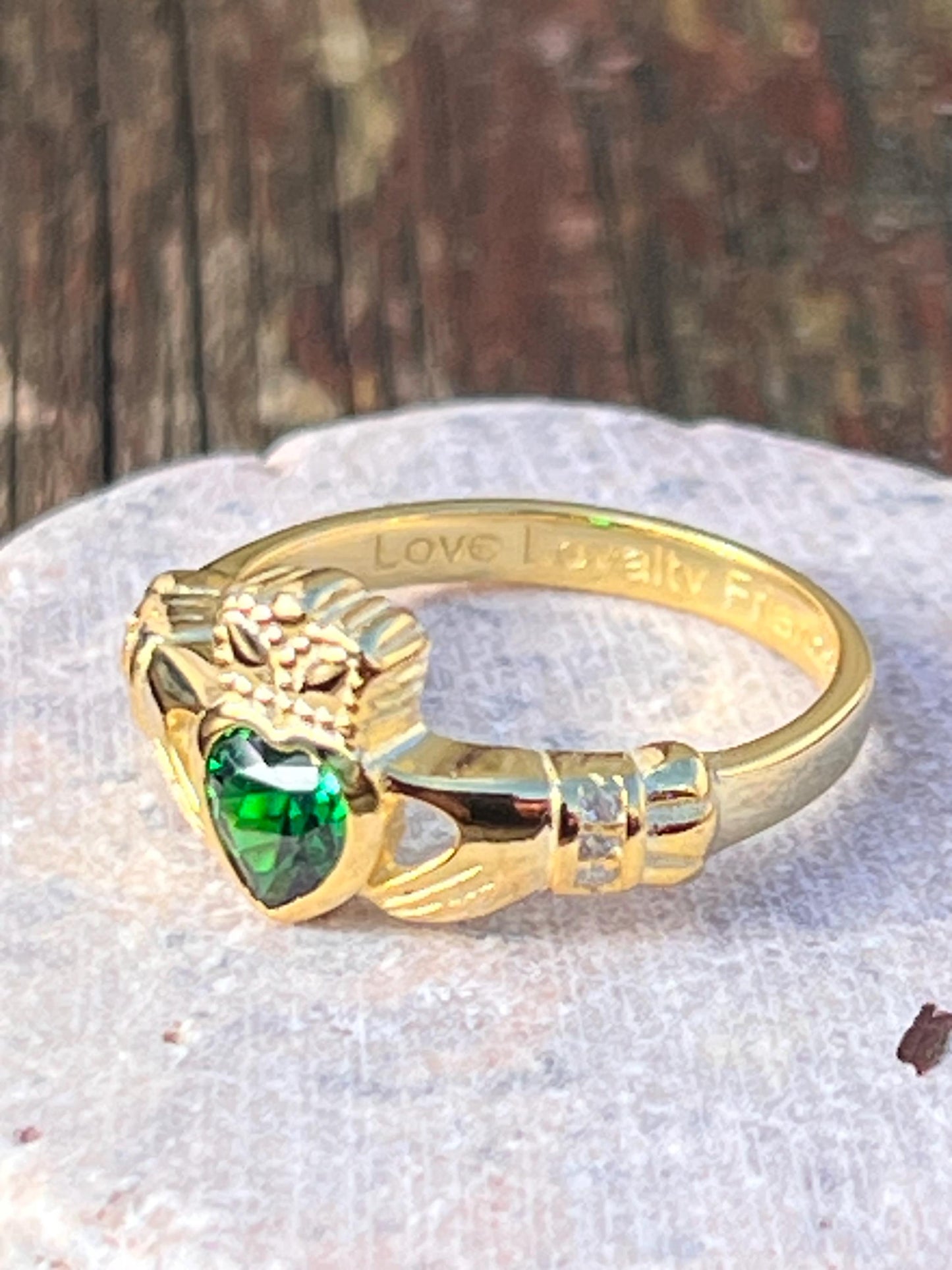 Emeral Isle 14 ct Gold Coated ladies Claddagh ring .
