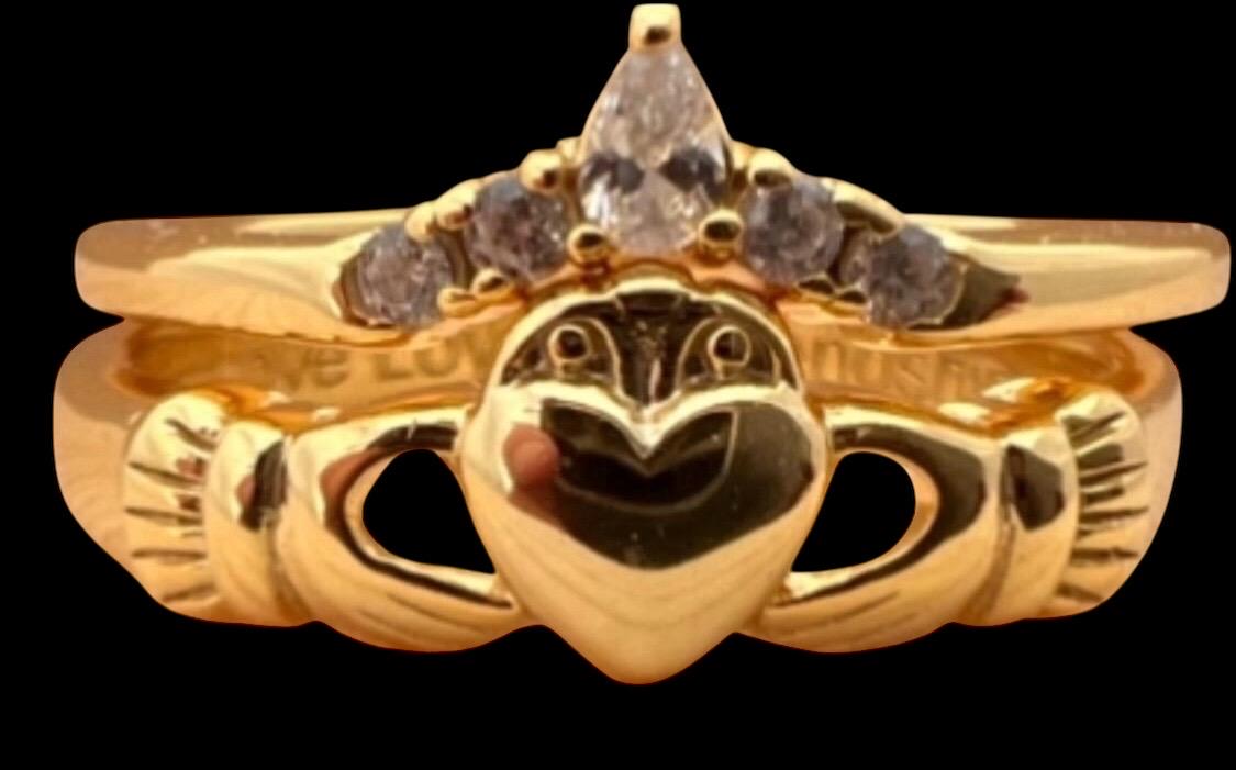 Claddagh Princess , limited edition. Stacking ring , 14 ct Gold coated Sterling silver made in Galway Ireland .