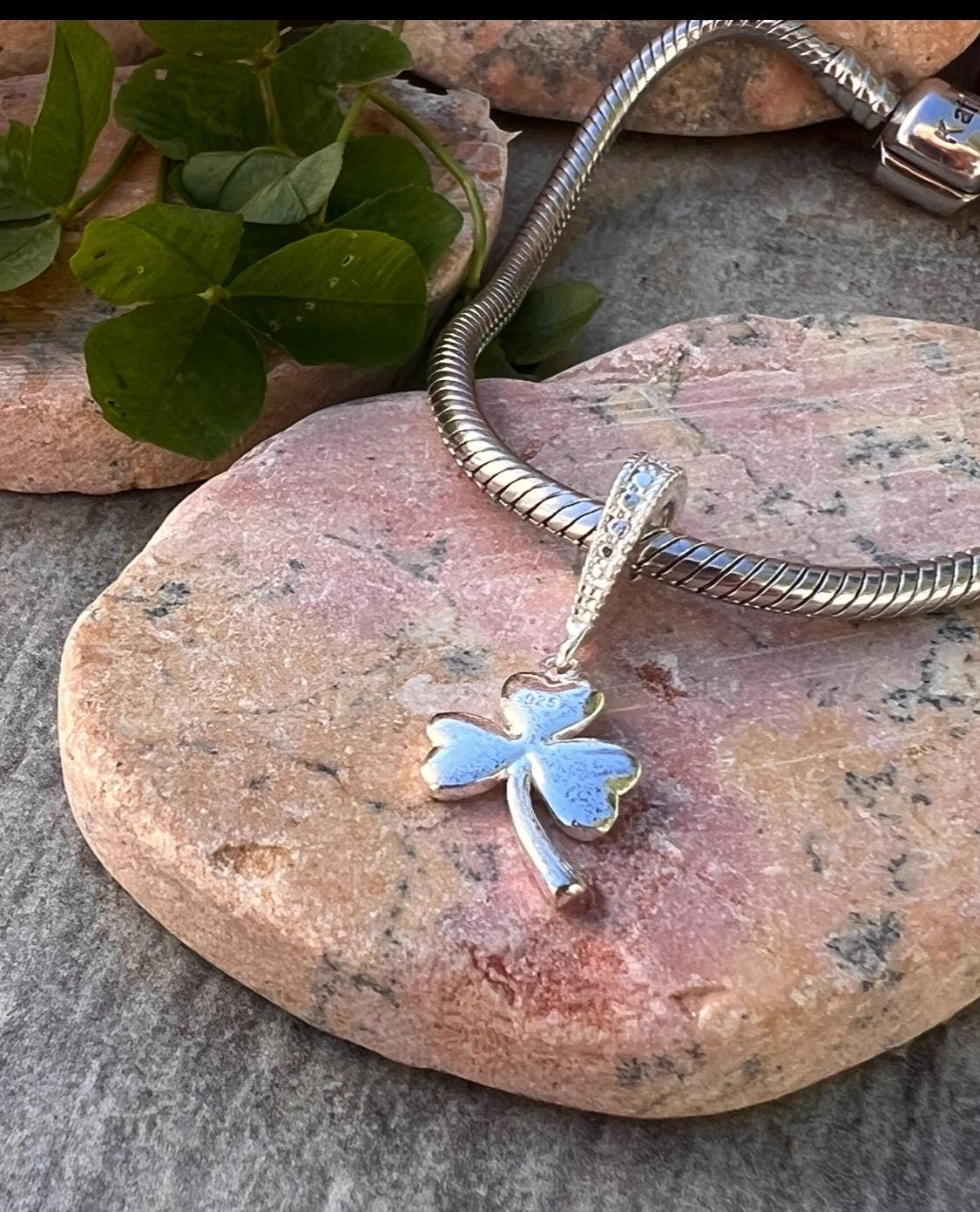 Irish Shamrock dangling charm bead .