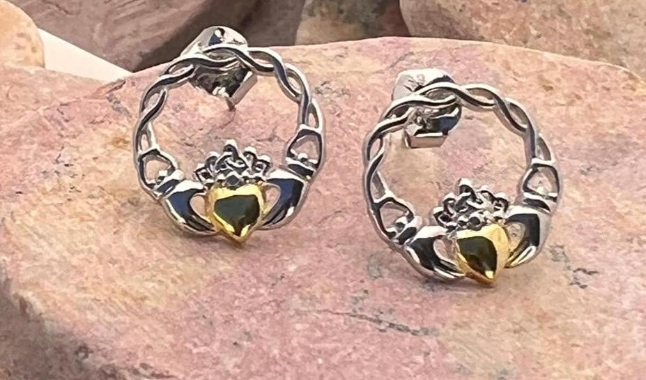Celtic weave 2 tone Claddagh studs