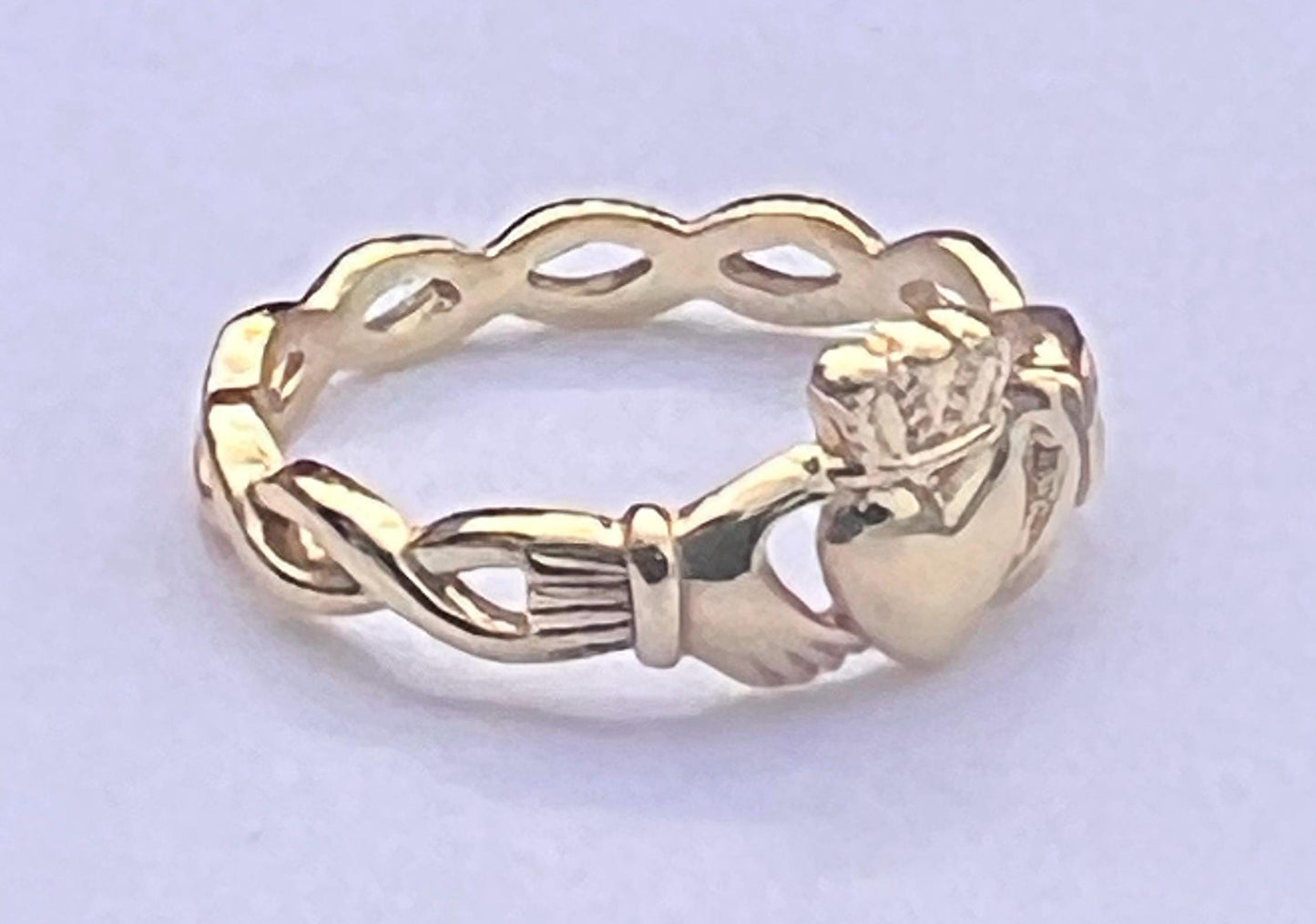 Celtic Weave Petite 14 ct Gold coated in Sterling Silver , ladies Claddagh ring from Galway , available end of July .