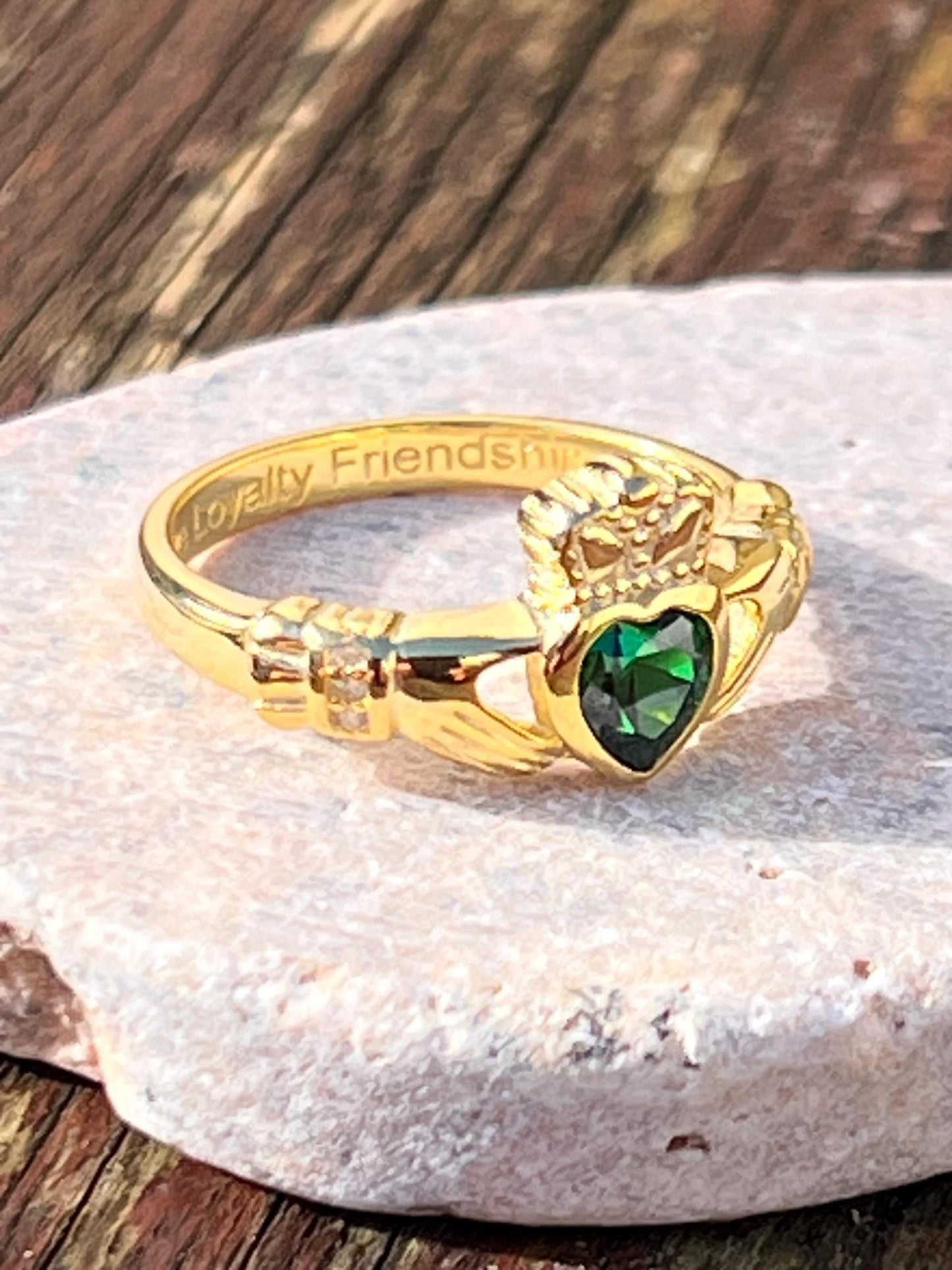 Emeral Isle 14 ct Gold Coated ladies Claddagh ring .
