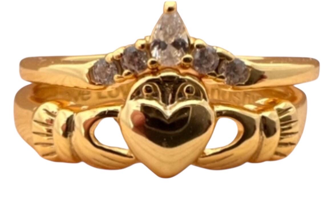 Claddagh Princess , limited edition. Stacking ring , 14 ct Gold coated Sterling silver made in Galway Ireland .