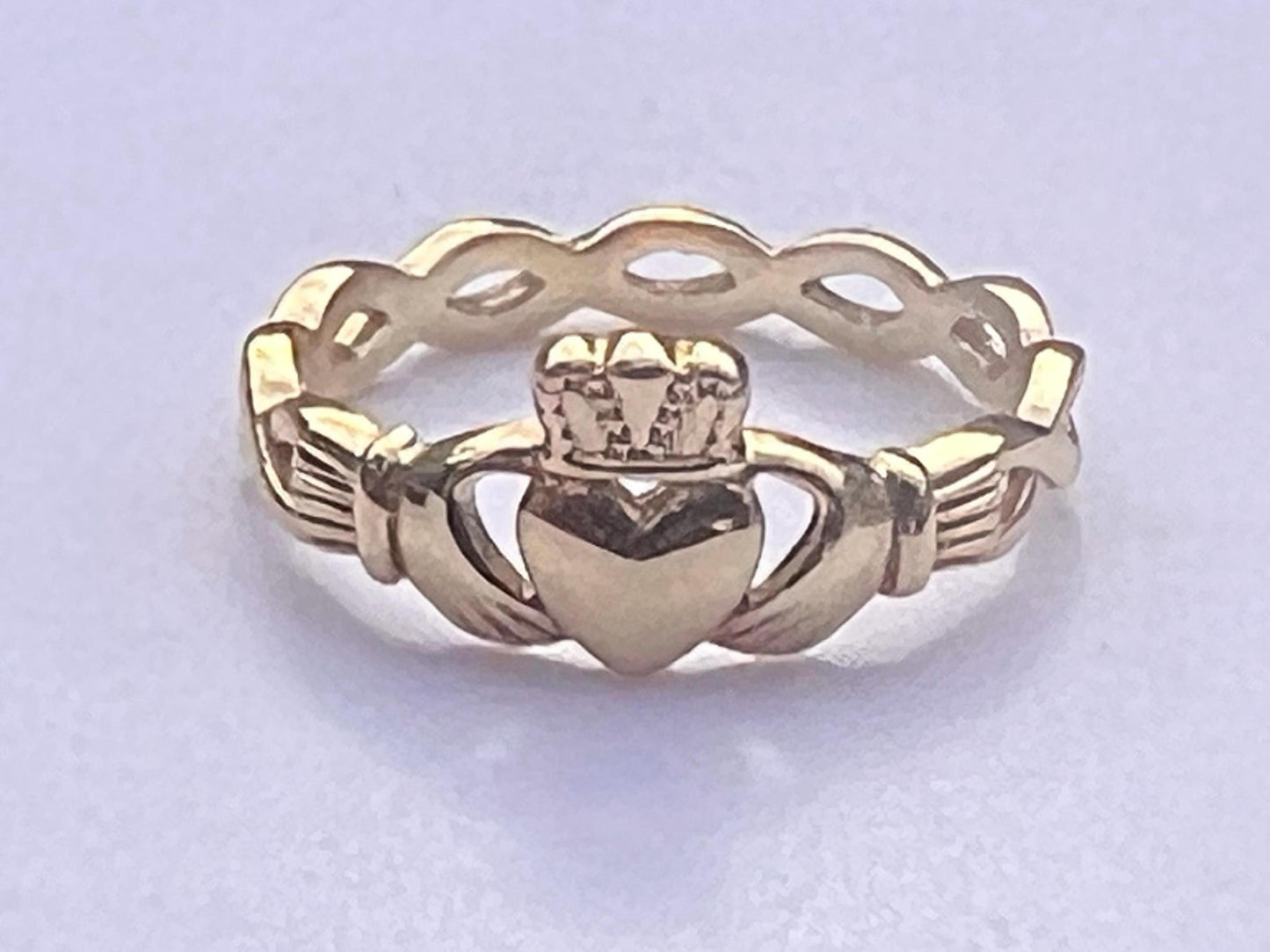 Celtic Weave Petite 14 ct Gold coated in Sterling Silver , ladies Claddagh ring from Galway , available end of July .