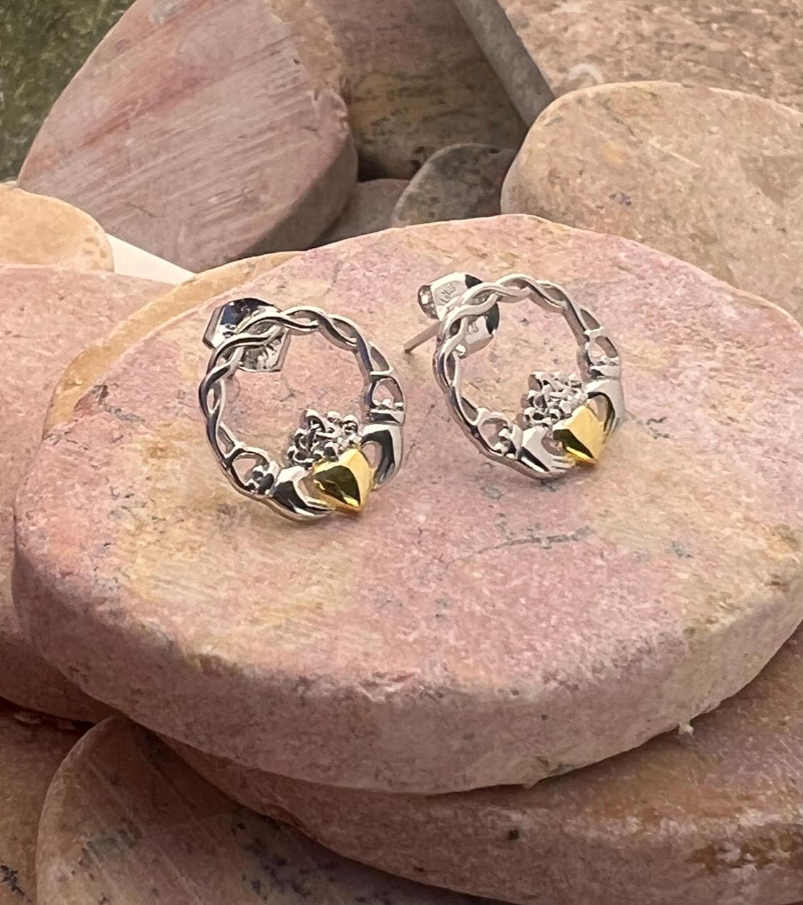 Celtic weave 2 tone Claddagh studs