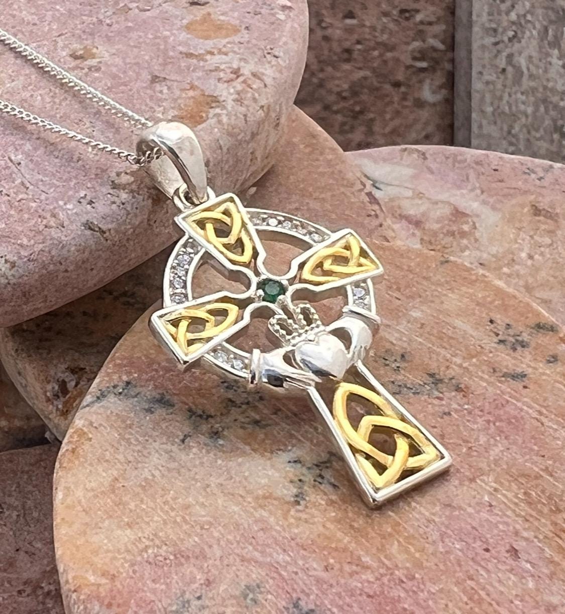 Stunning Sterling  Silver & 14 ct thick gold coating ,Celtic cross with a claddagh motif centre , living  hand made here in Galway Ireland.