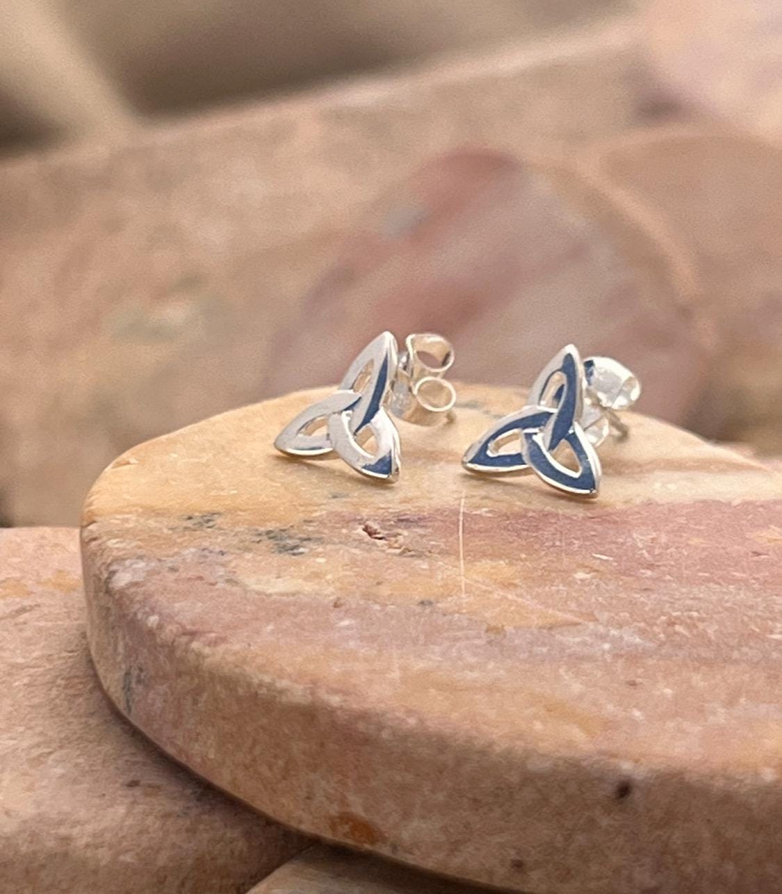 Sterling Silver Irish trinity stud earrings from Galway Ireland.