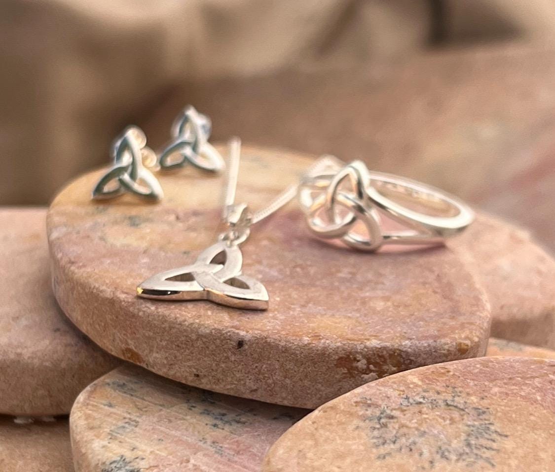 Sterling Silver Irish trinity stud earrings from Galway Ireland.