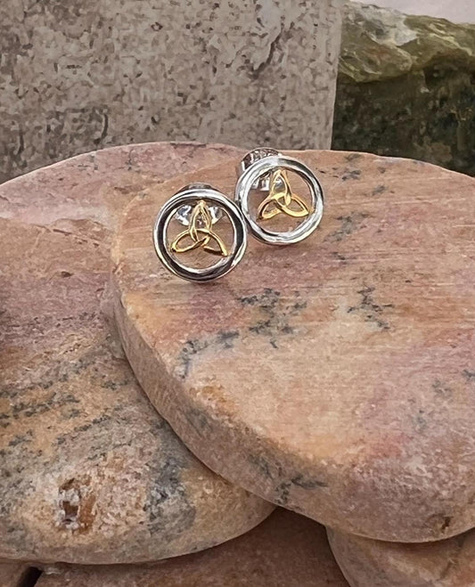 Two Tone Sterling Silver Studs Featuring 14ct Gold Coated Trinity's