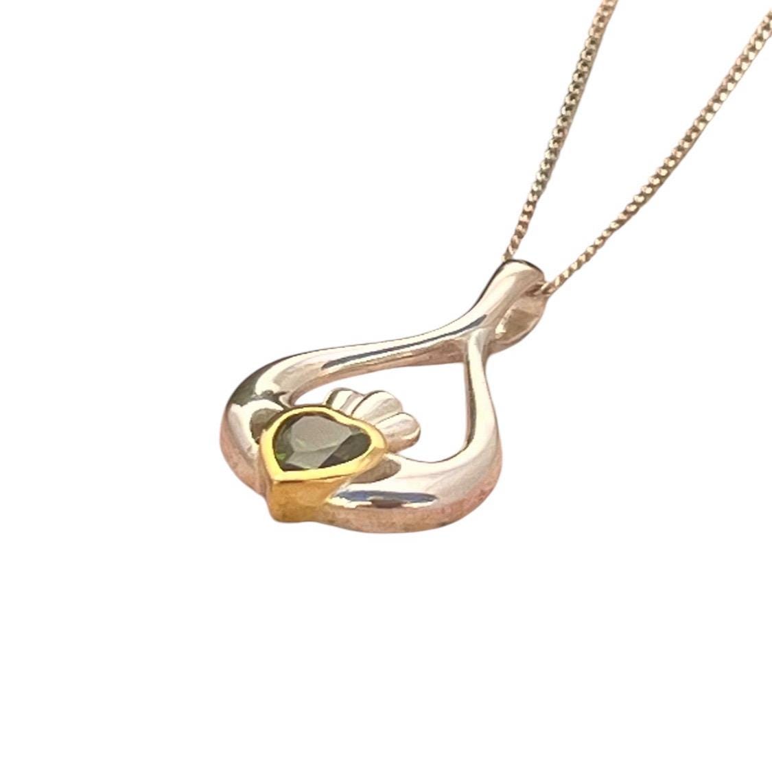 2 Tone silver and 14 ct Gold plating oval shape Claddagh necklace .