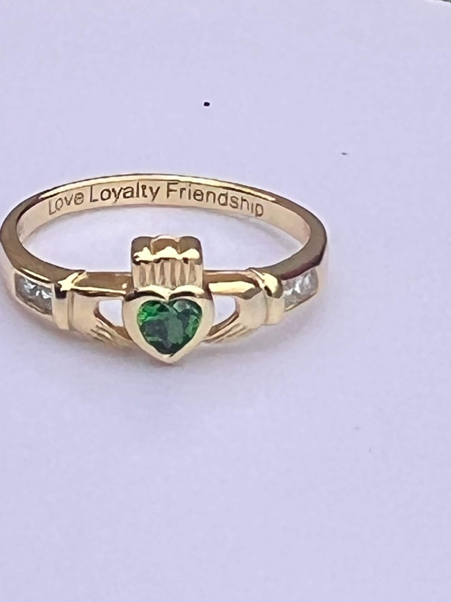 Emerald Isle Princess 14 ct on Sterling Silver Claddagh Ring