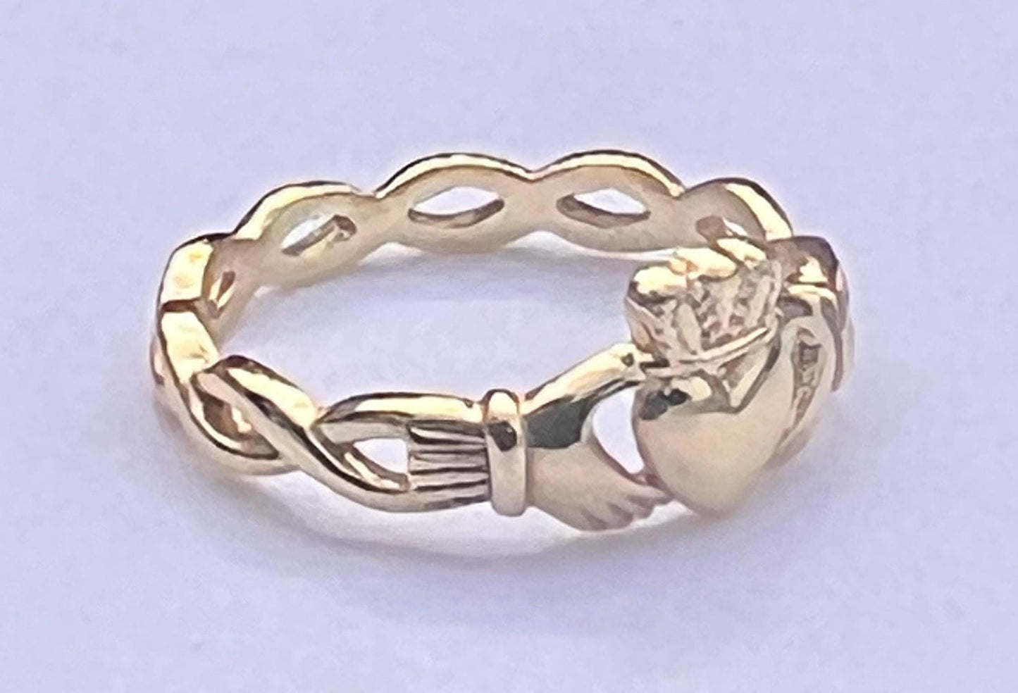 Celtic Weave Petite 14 ct Gold coated in Sterling Silver , ladies Claddagh ring from Galway , available end of July .