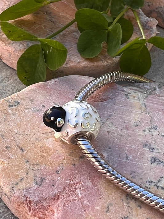 Sterling silver and enamel ,wolly Irish sheep bead .